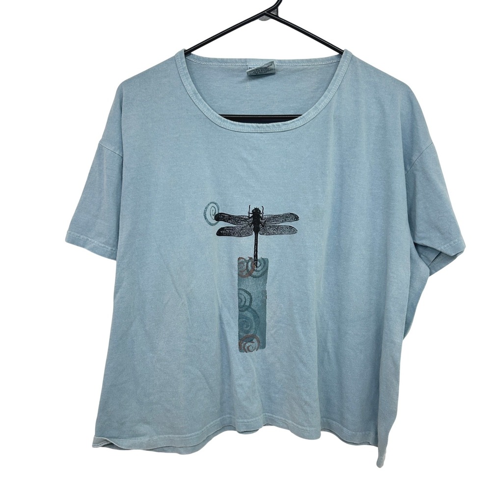 Dragonfly Graphic T Shirt XL‎ Light Blue Cotton Nature Cottagecore Garden Tee